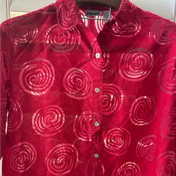 Chico's Red Swirl Button-Up Blouse - Picture 6 of 6